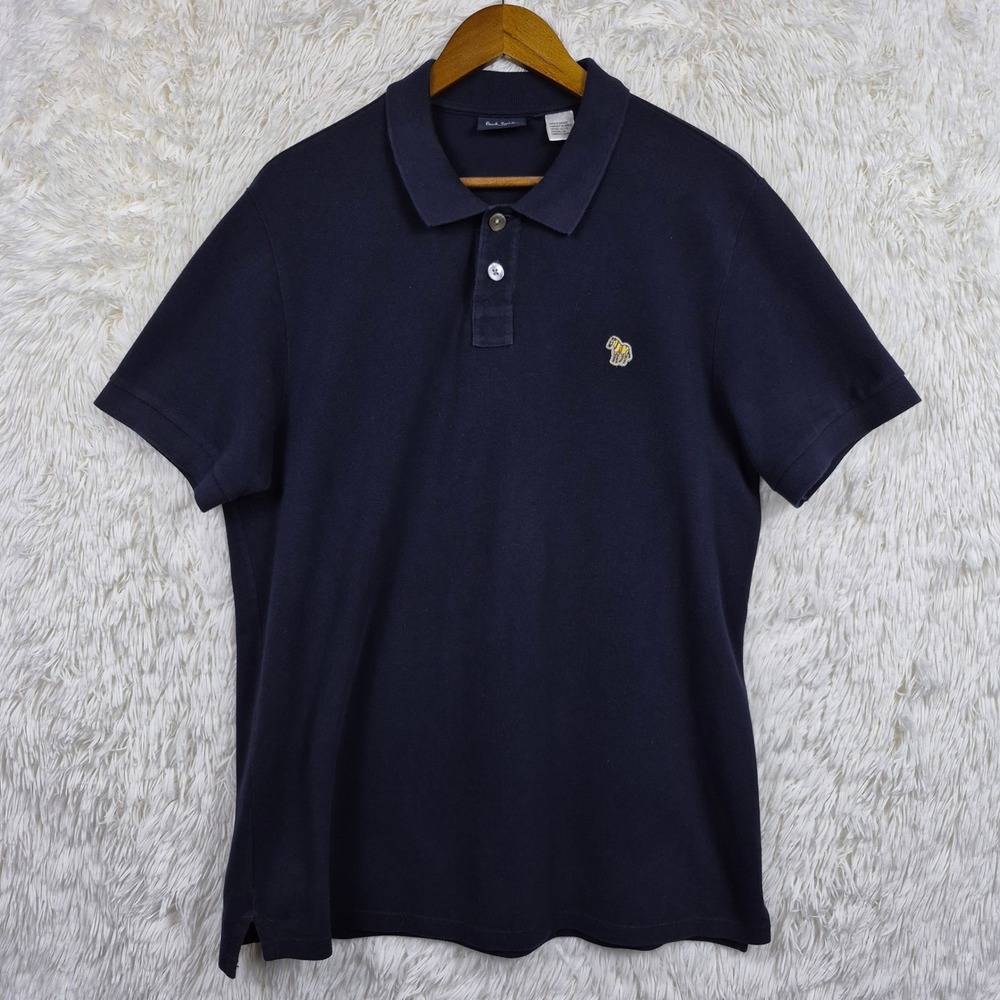 Paul Smith Jeans Mens XL Navy Zebra Logo Cotton Pique Short Sleeve Polo Shirt